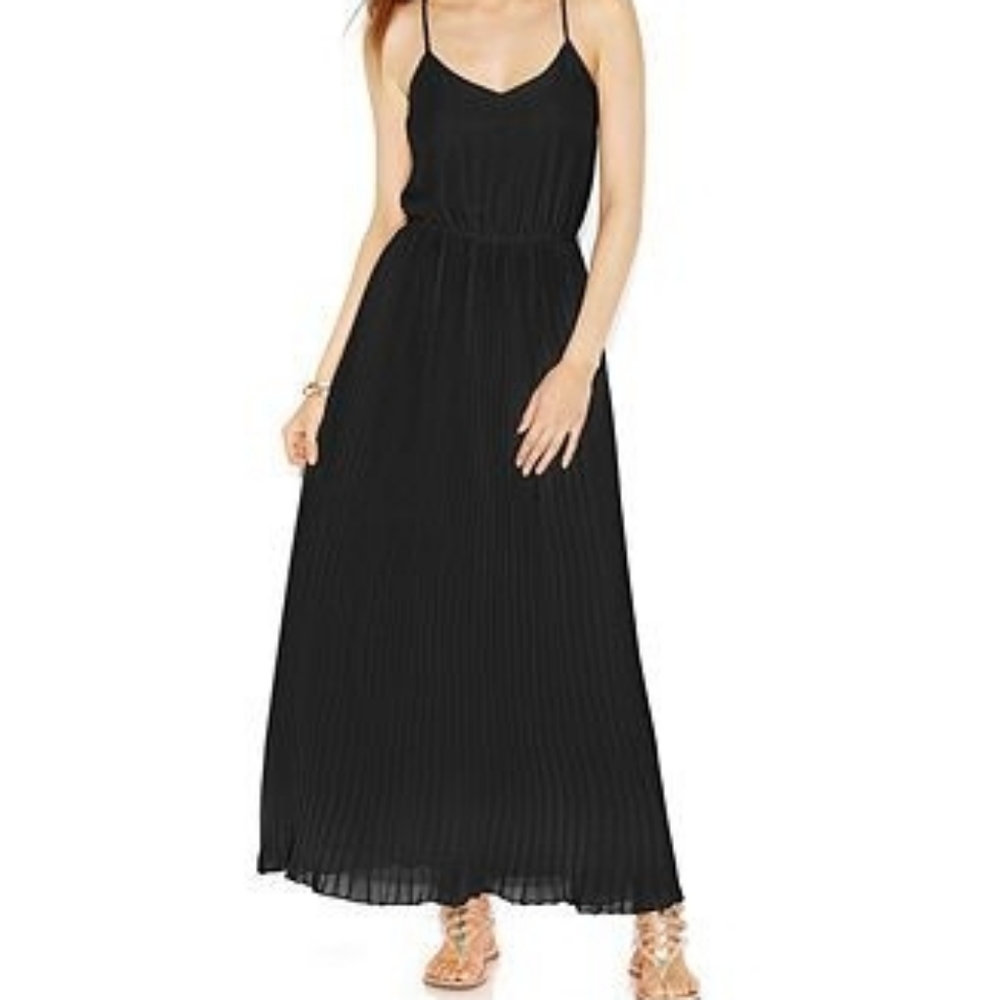 NWT Bar III Black Pleated Racerback Maxi Dress